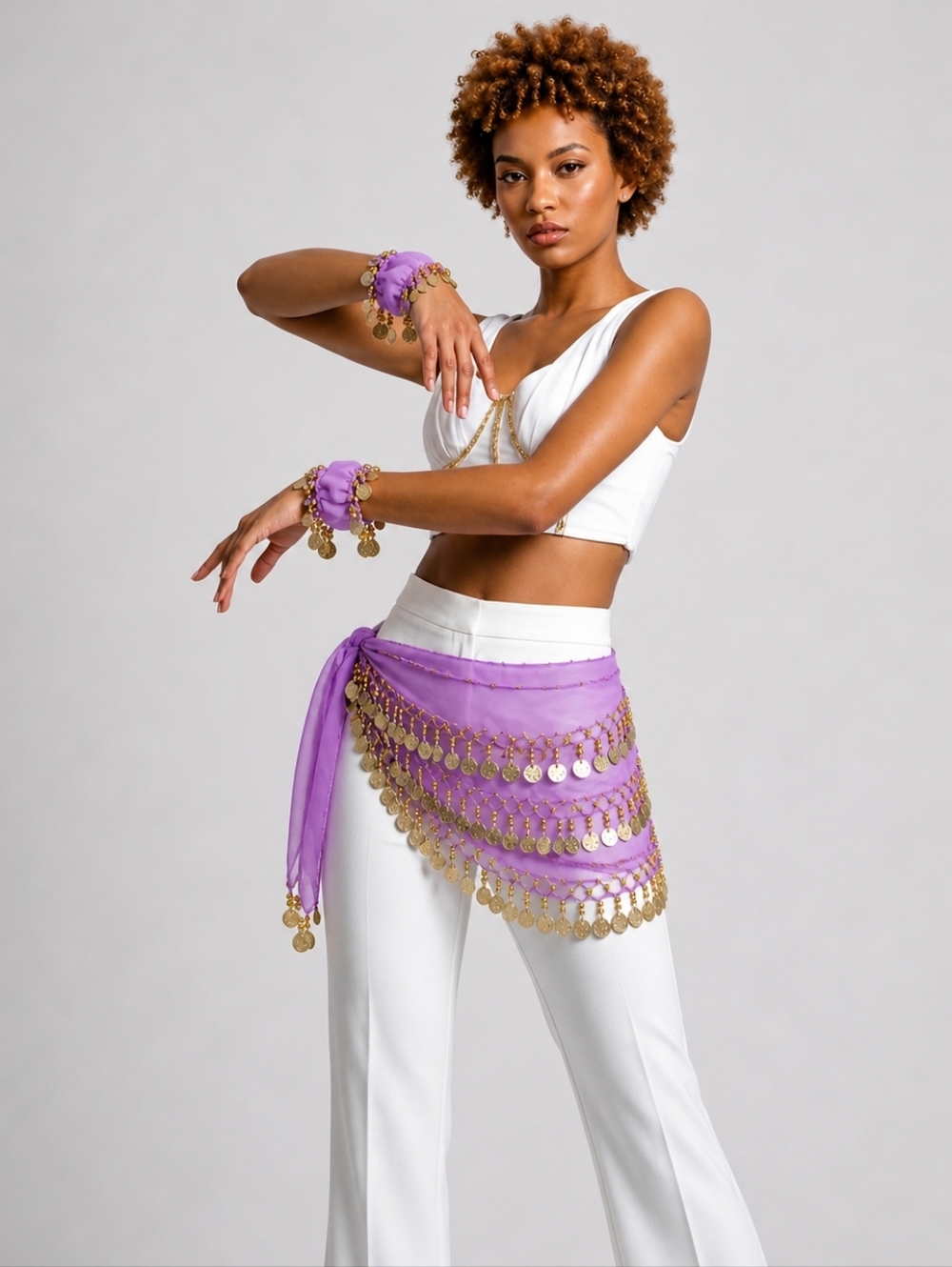 Belly Dance Hip Scarf and Belly Dance Wrist or Ankle Cuffs with Gold Coins NWOT